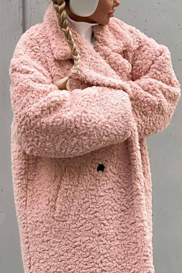 Lapel Plush Fleece Trench Coat