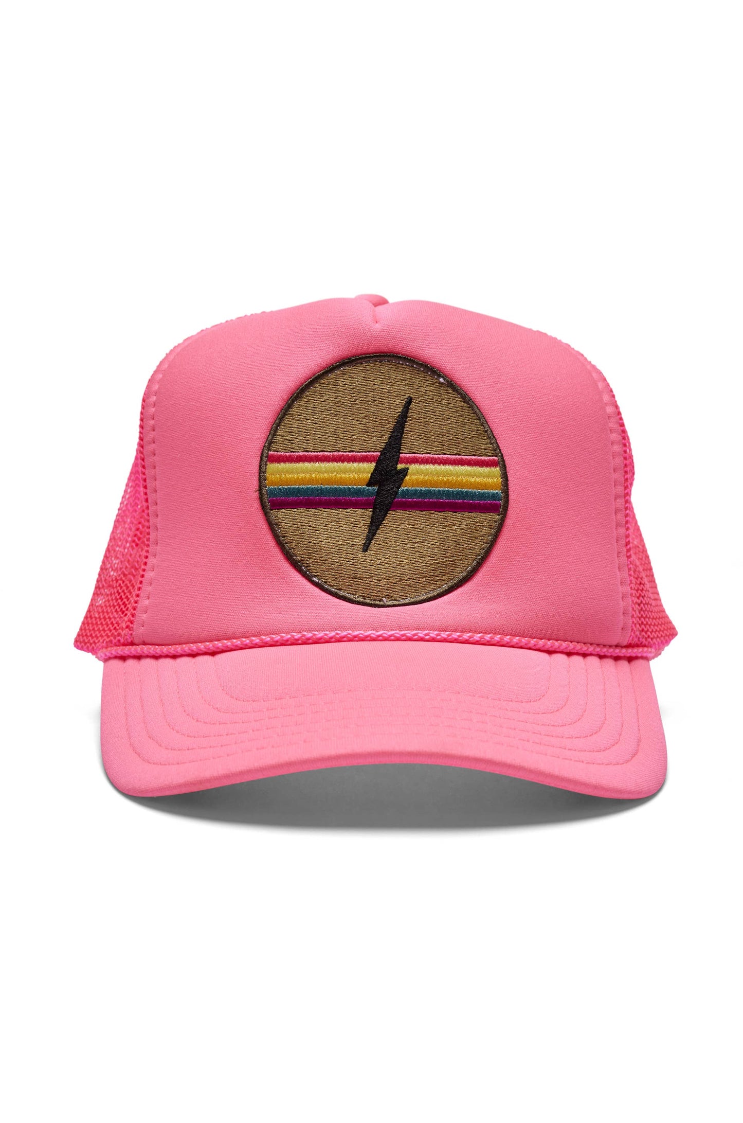 Electric Rainbow Trucker Hat in Pink