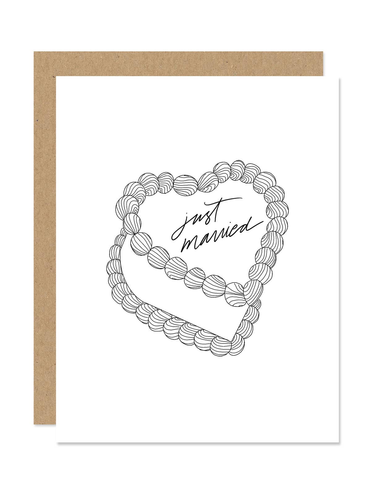 Just Married Heart-Shaped Cake Card
