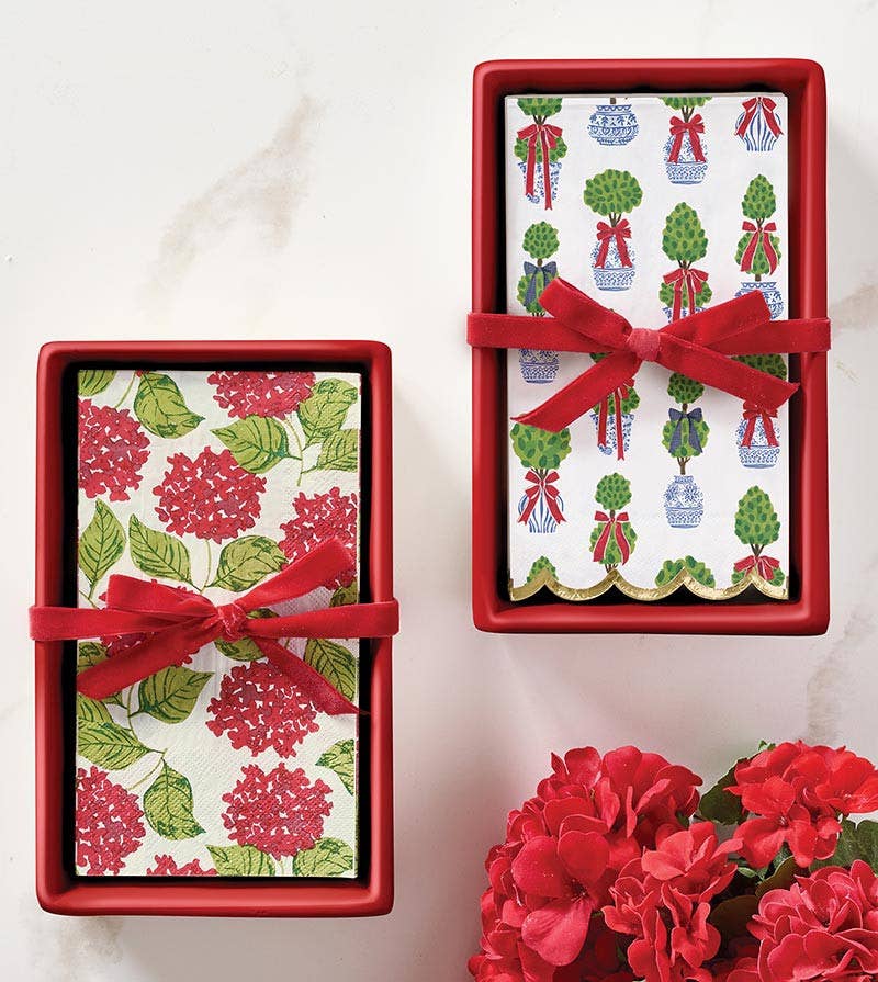 Holiday Topiaries Napkins + Ceramic Tray