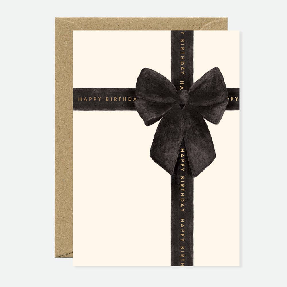 Happy Birthday Black Bow Greeting Card
