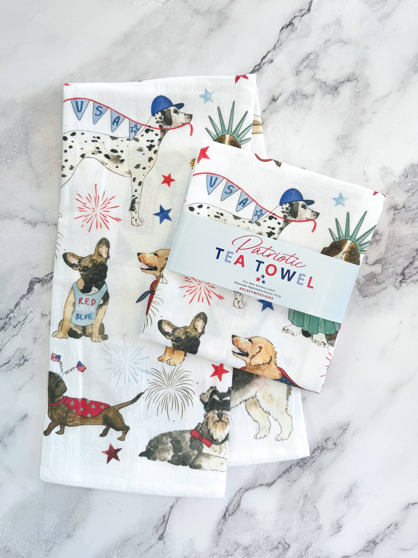 Patriotic Dogs Tea Towel