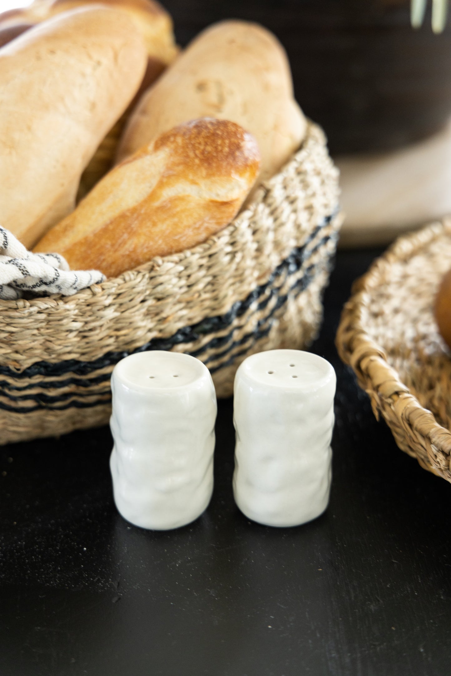 Sculpted Stoneware Salt + Pepper Shakers