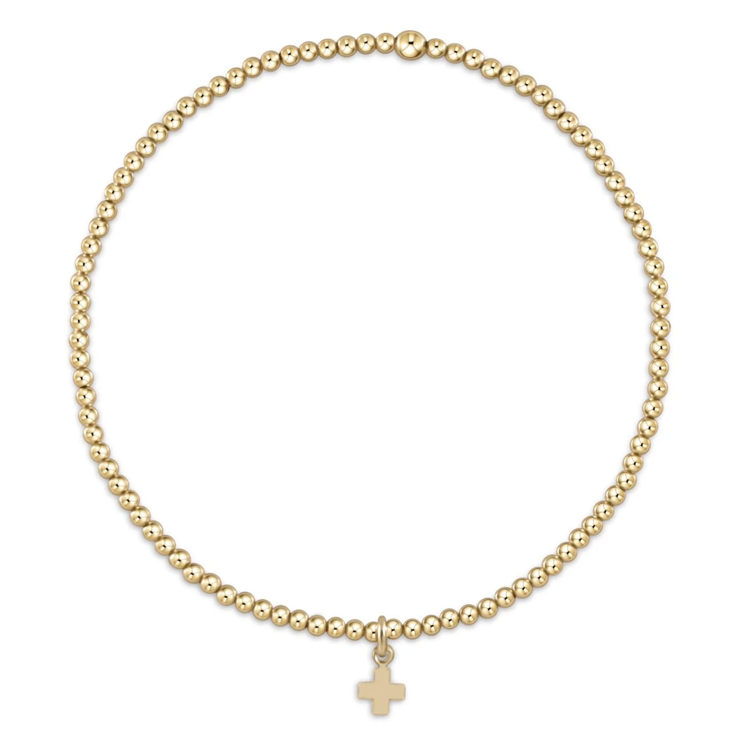 enewton Classic Gold 2mm Bead Bracelet + Small Signature Cross Charm