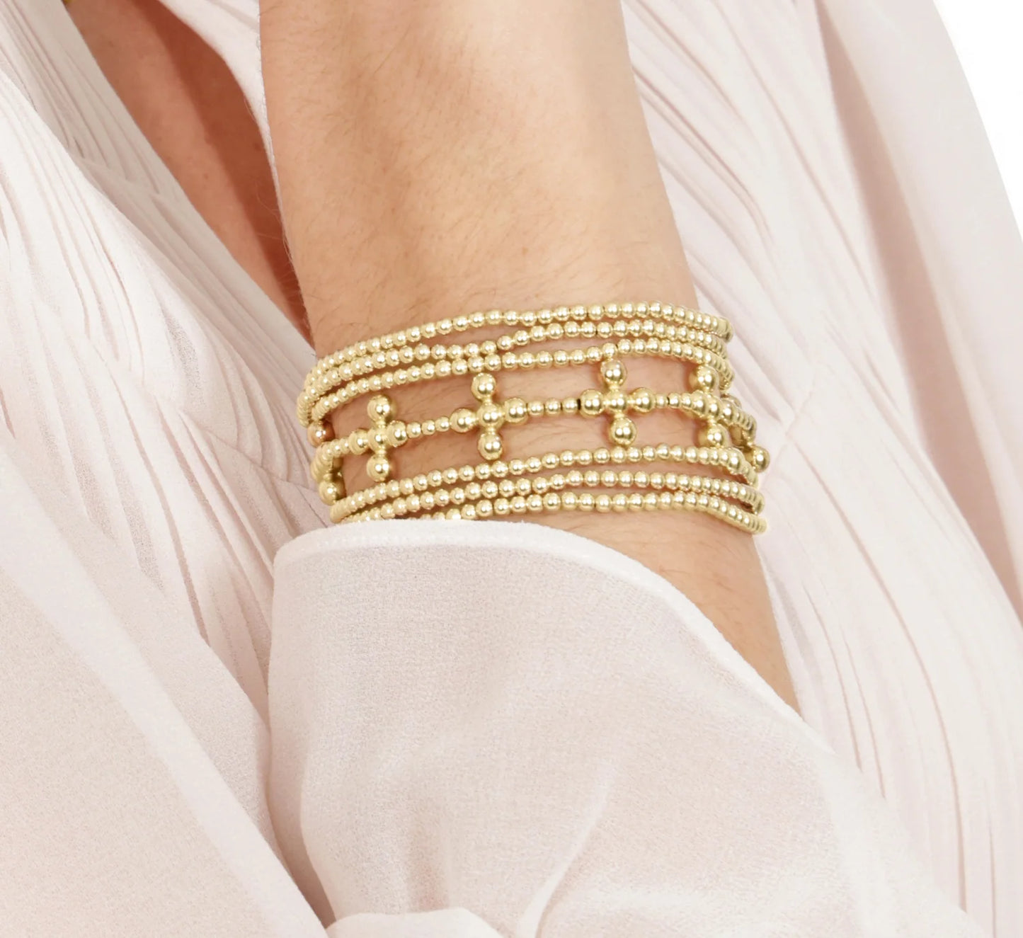enewton Sincerity Pattern 2.5mm Bead Bracelet + Signature Gold 4mm Cross