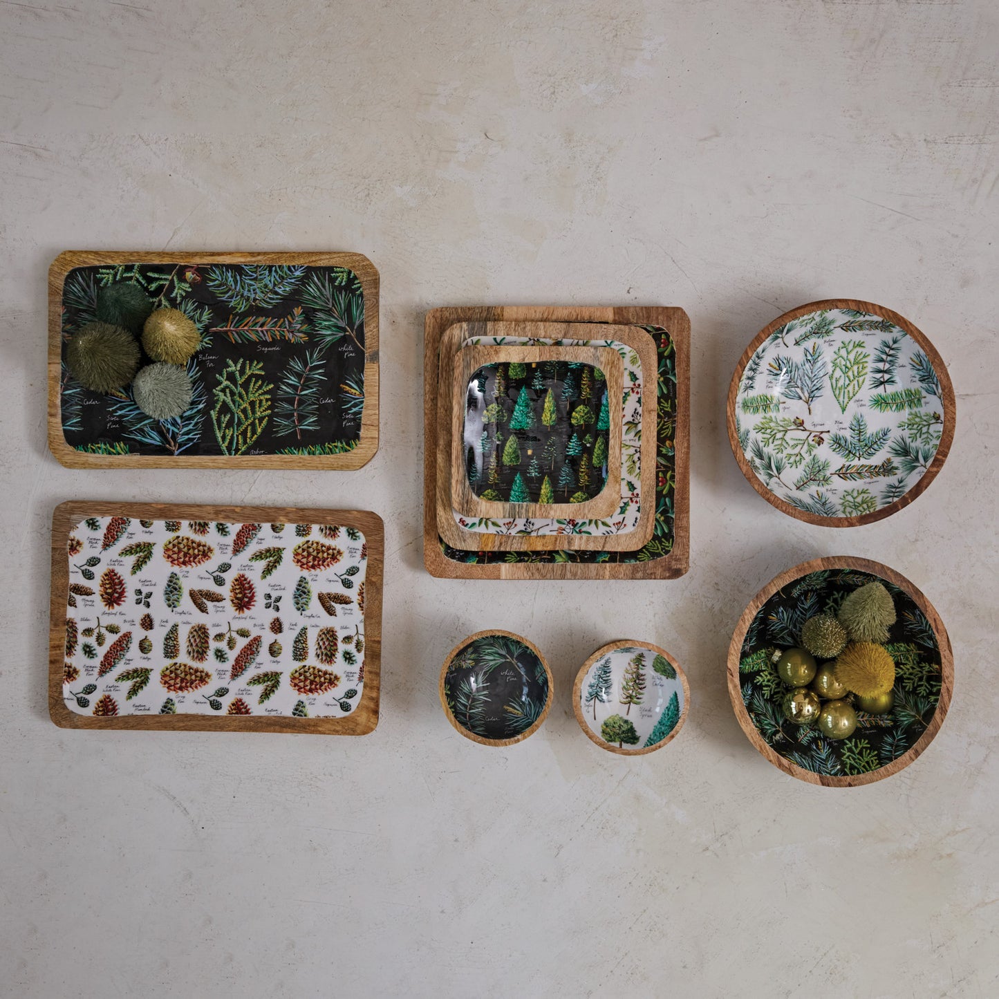 Wood Pine Holiday Bowl