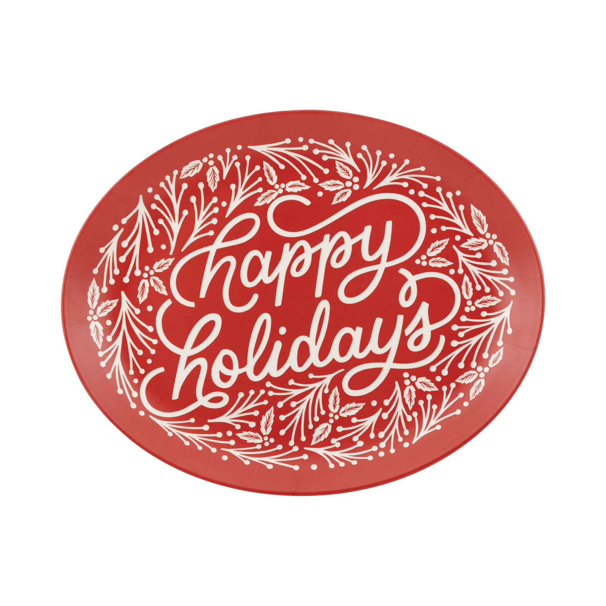 Happy Holidays Oval Bamboo Tray