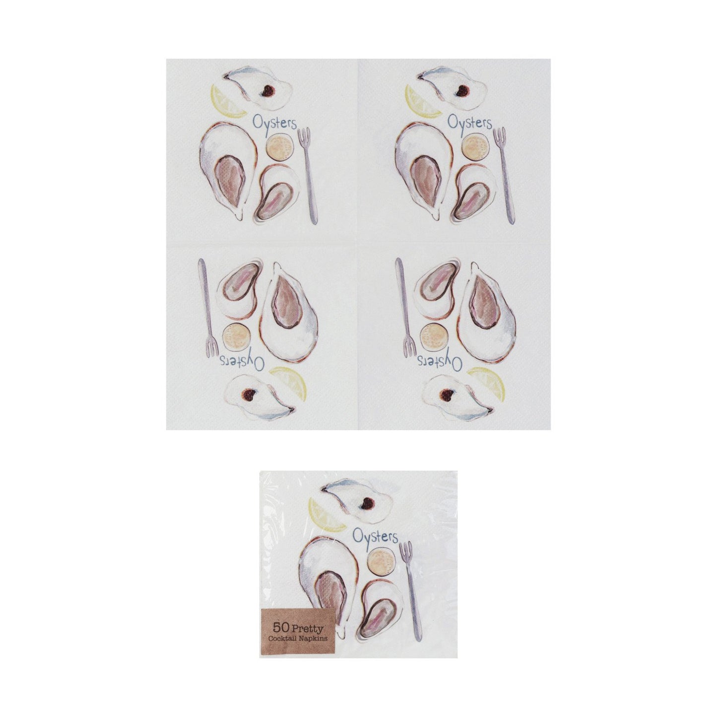 Paper Cocktail Napkins w/ "Oysters" (Contains 50 Folded Pieces) Ā©