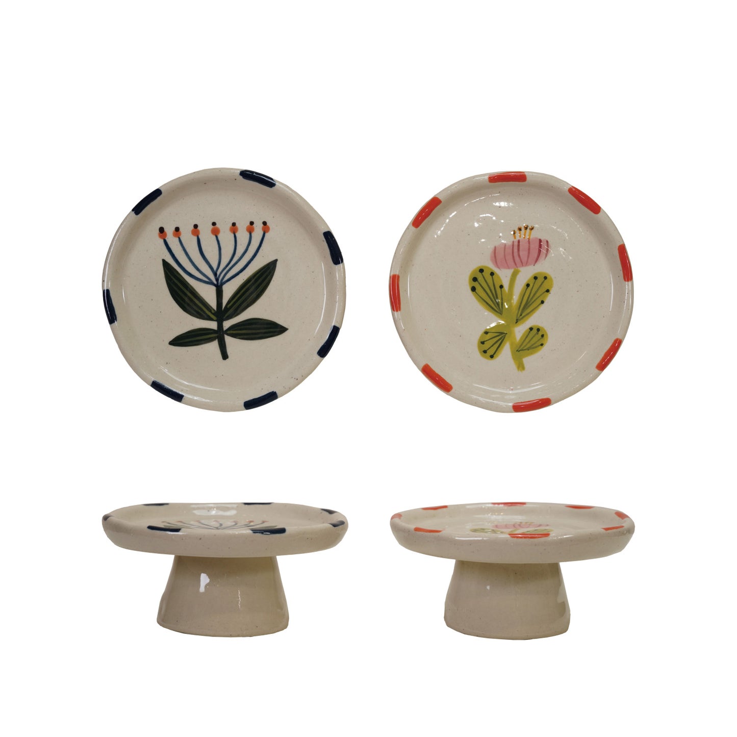 Hand-Painted Stoneware Pedestal, 2 Styles
