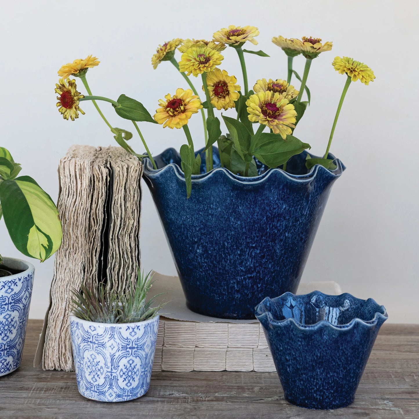 Scalloped Stoneware Planter