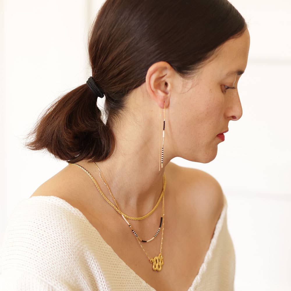 Japanese Seed Bead Necklace in Black + Bone