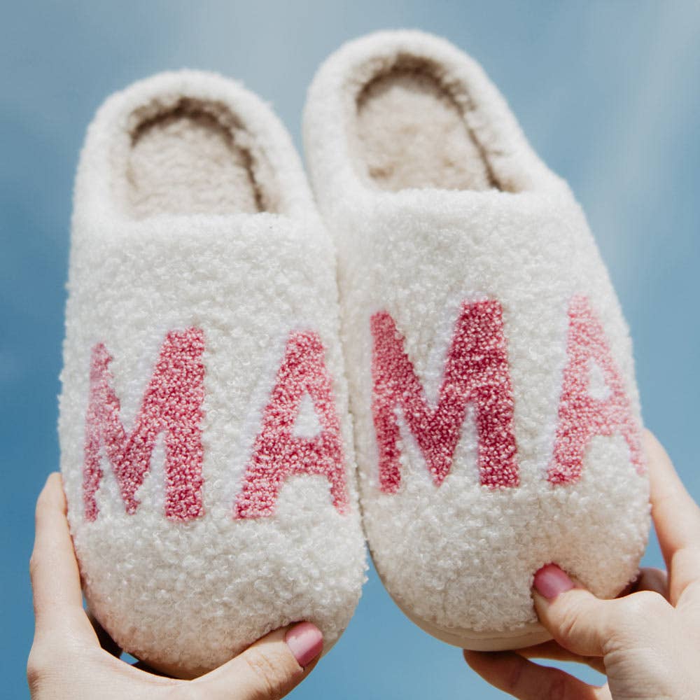 Pink Fuzzy Mama Slippers