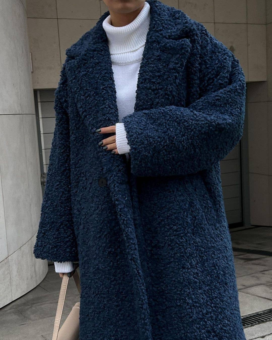 Lapel Plush Fleece Trench Coat