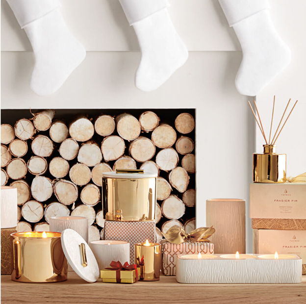 Thymes Frasier Fir Candle, 3-Wick Gold