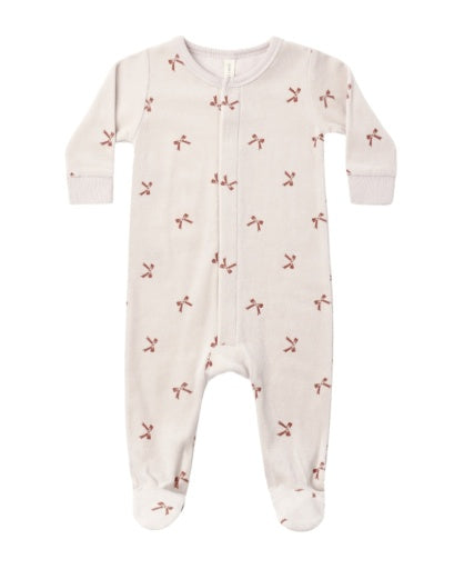 Hidden Snap Footie Red Bows - Rose-Water