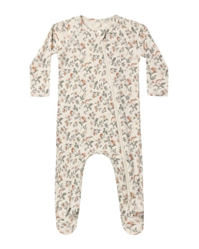 Bamboo Zip Footie Holiday Floral - Natural