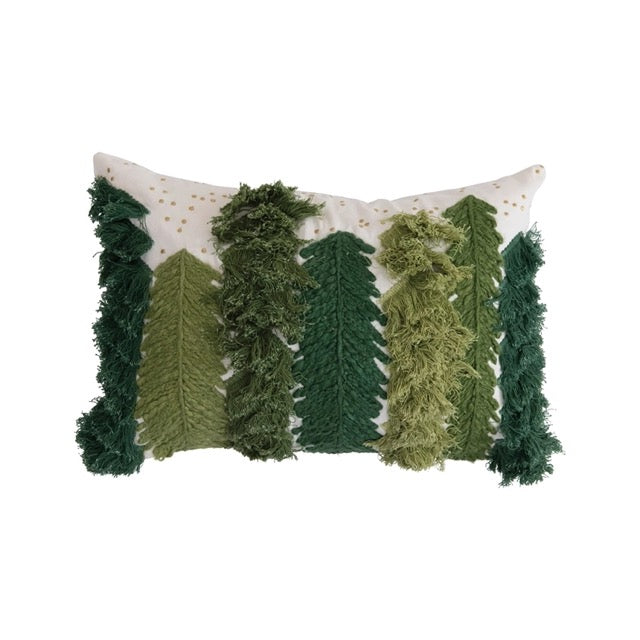 Shades of Green Textured Trees Pillow