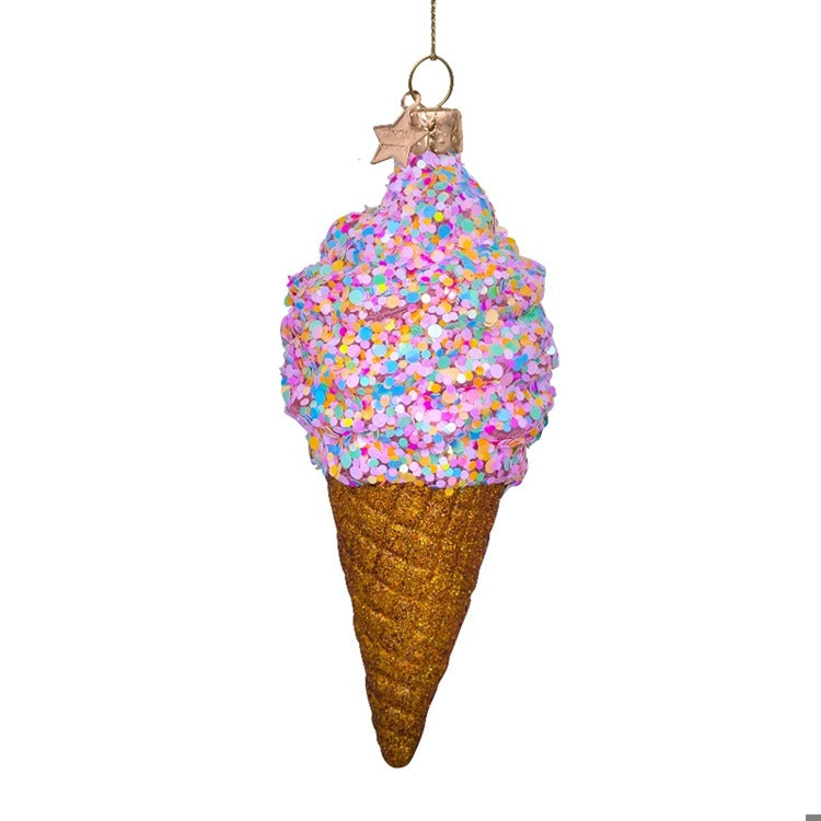 Ornament glass multicolor disco glitter ice cream H5.5"