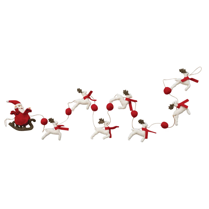 Wool Felt Santa + Reindeer Garland