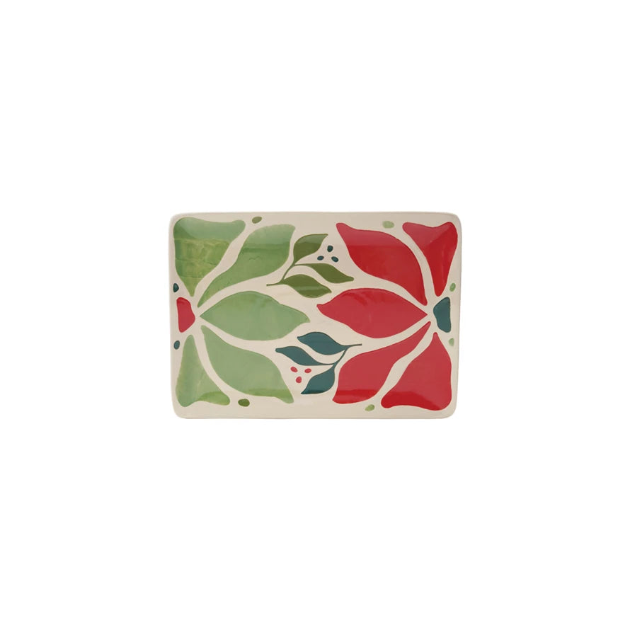 Hand Painted Poinsettia Platter