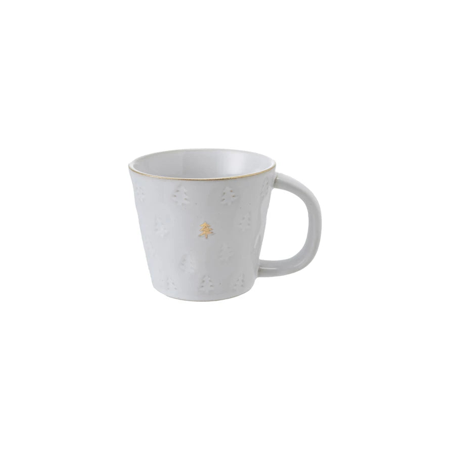 Debossed Stoneware Mug With Gold Tree