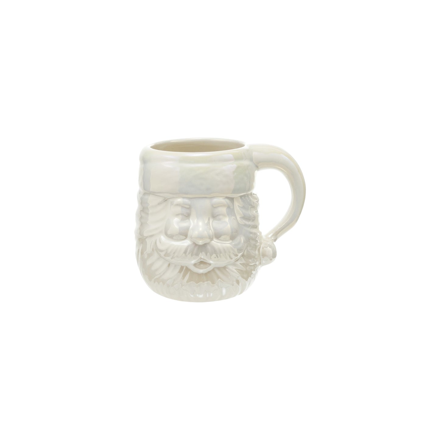 12 oz. Stoneware Santa Head Shaped Mug, Pearlized Finish, White