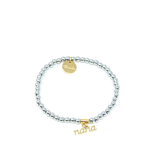 Silver Bead + Gold Lettering Bracelet