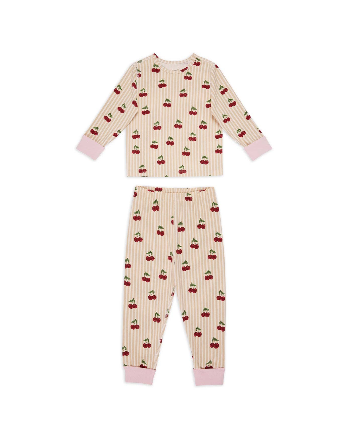 Kids Organic Cotton Cherry Stripe Print Long Pajama Set