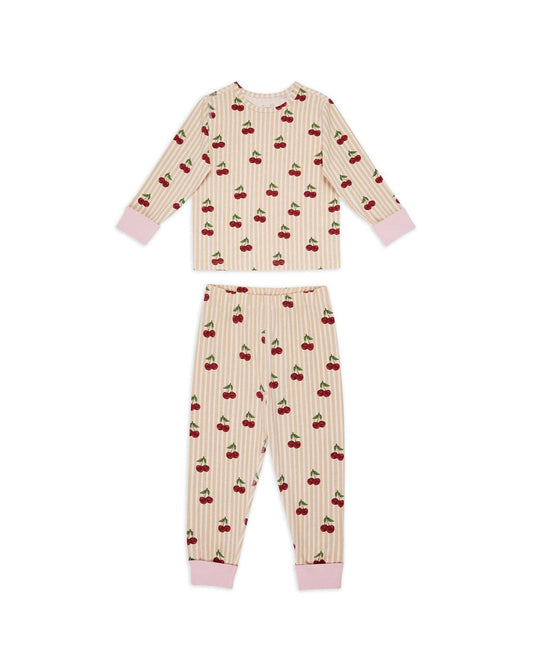 Kids Organic Cotton Cherry Stripe Print Long Pajama Set