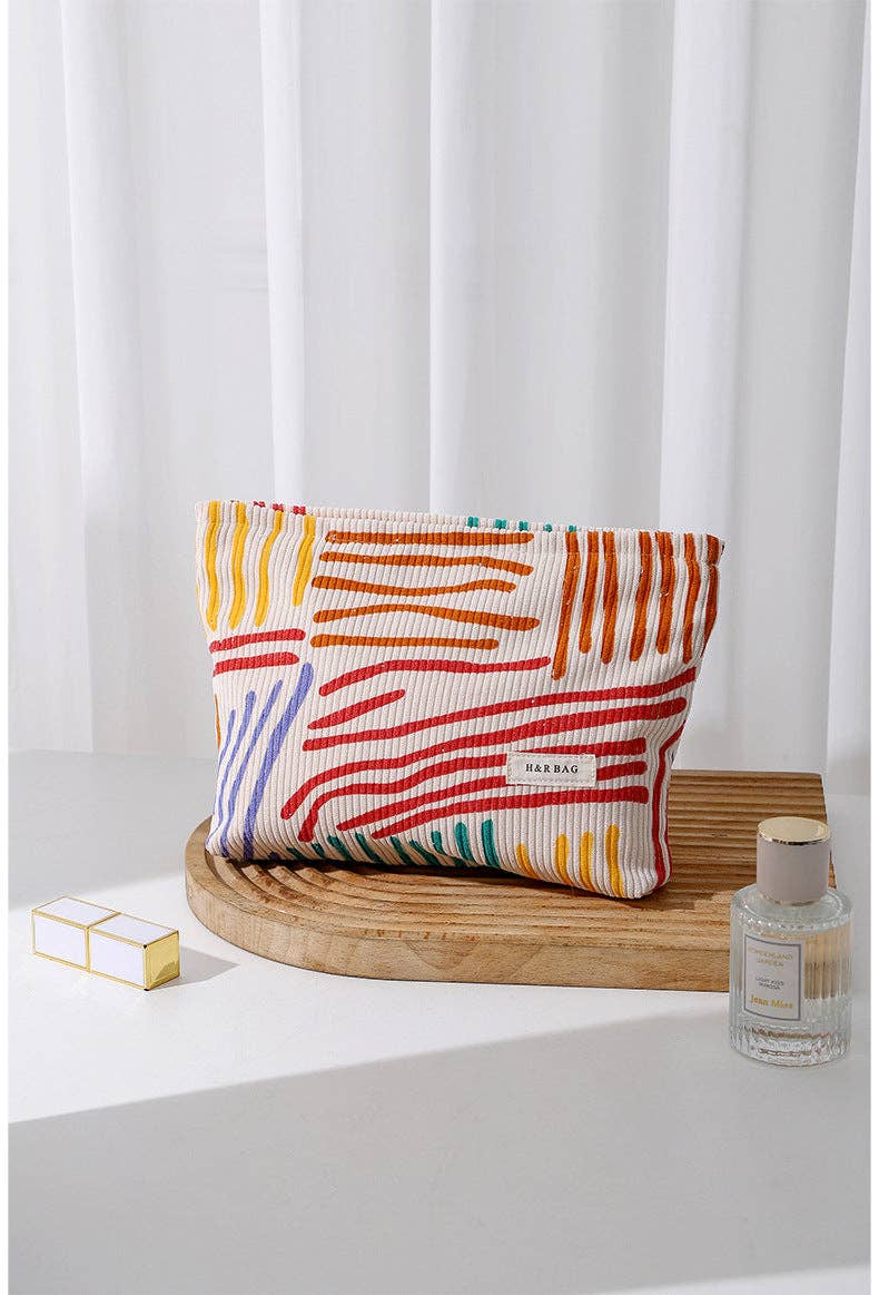 Striped Corduroy Cosmetic Bag