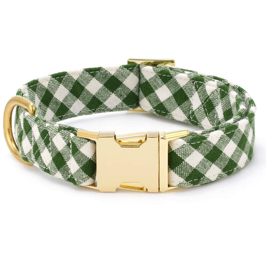 Gingham Hunter Green Dog Collar