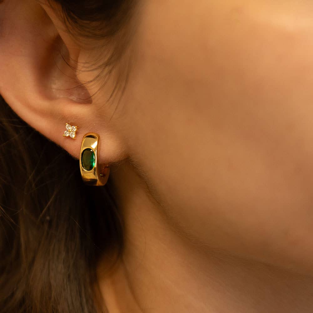Emerald Chunky Hoop Earrings