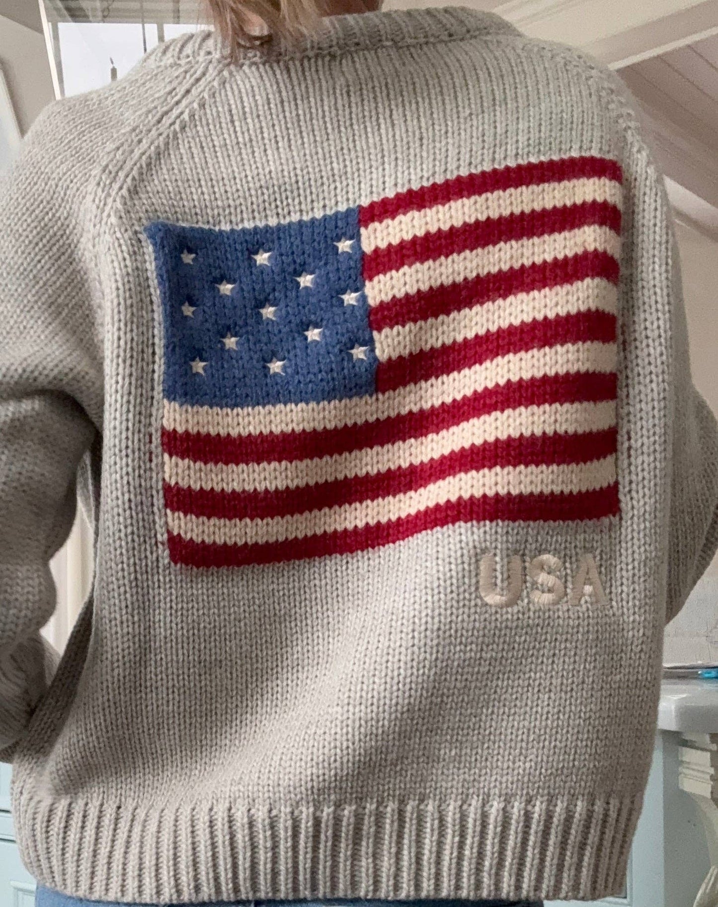 Flag Crop Cardigan in Gray