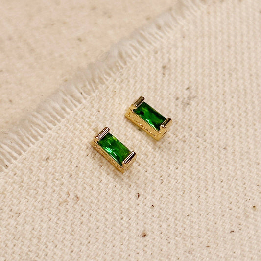 Gold Filled Baguette Birthstone Studs