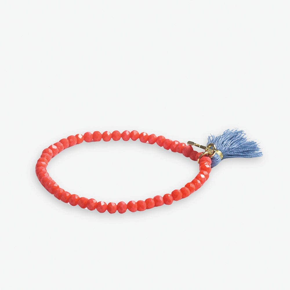 Coral Crystal Stretch Tassel Bracelet