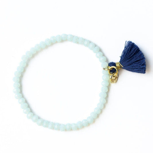 Light Blue Crystal Stretch Tassel Bracelet