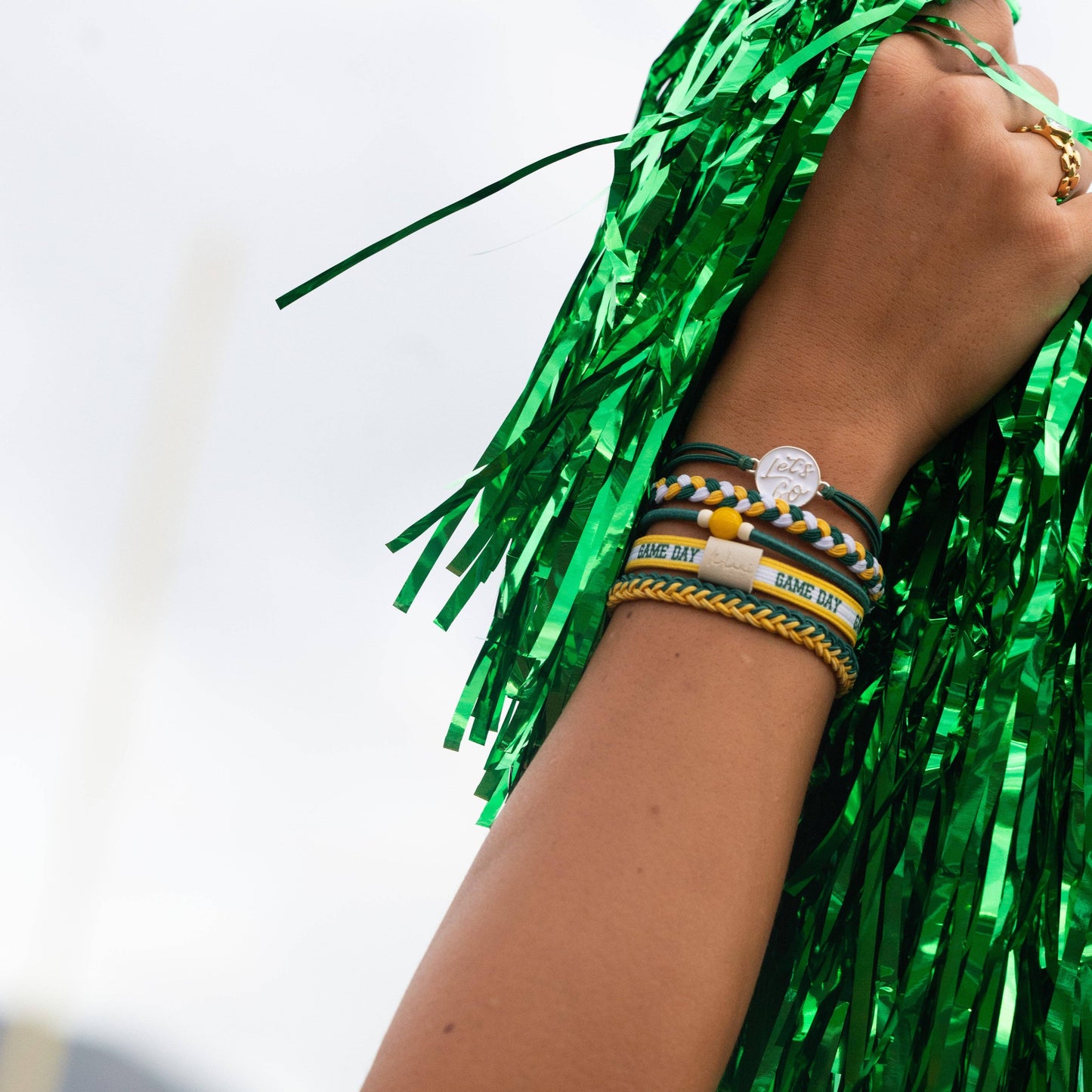 Game Day" Green & Yellow Hair Tie Bracelets