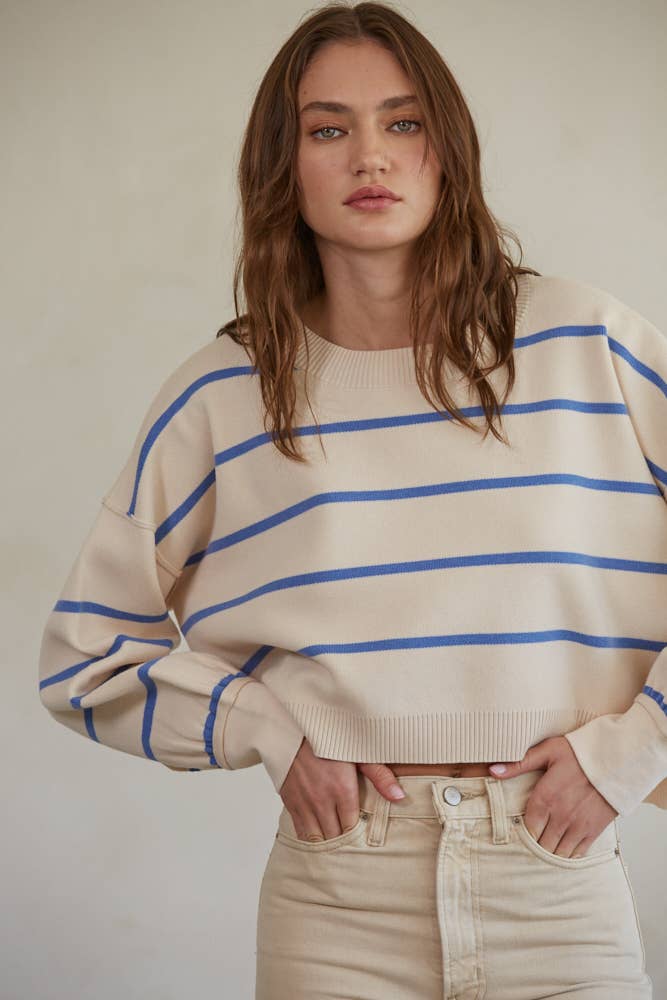 Striped Crew Neck Long Sleeve Pullover Sweater Top