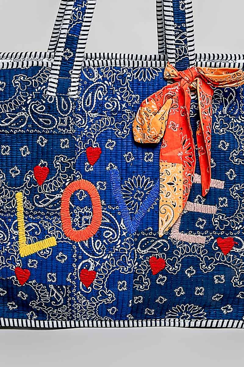 Quilted Paisley LOVE Tote Bag