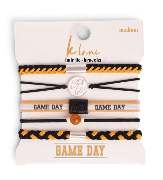 "Game Day" Black & Gold Hair Tie Bracelets