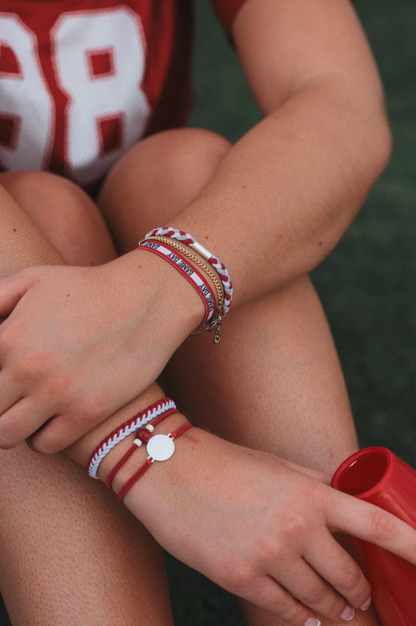 "Game Day" Crimson & White Hair Tie Bracelets