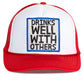 Drinks Well With Others Trucker Hat in Red Split 5/1