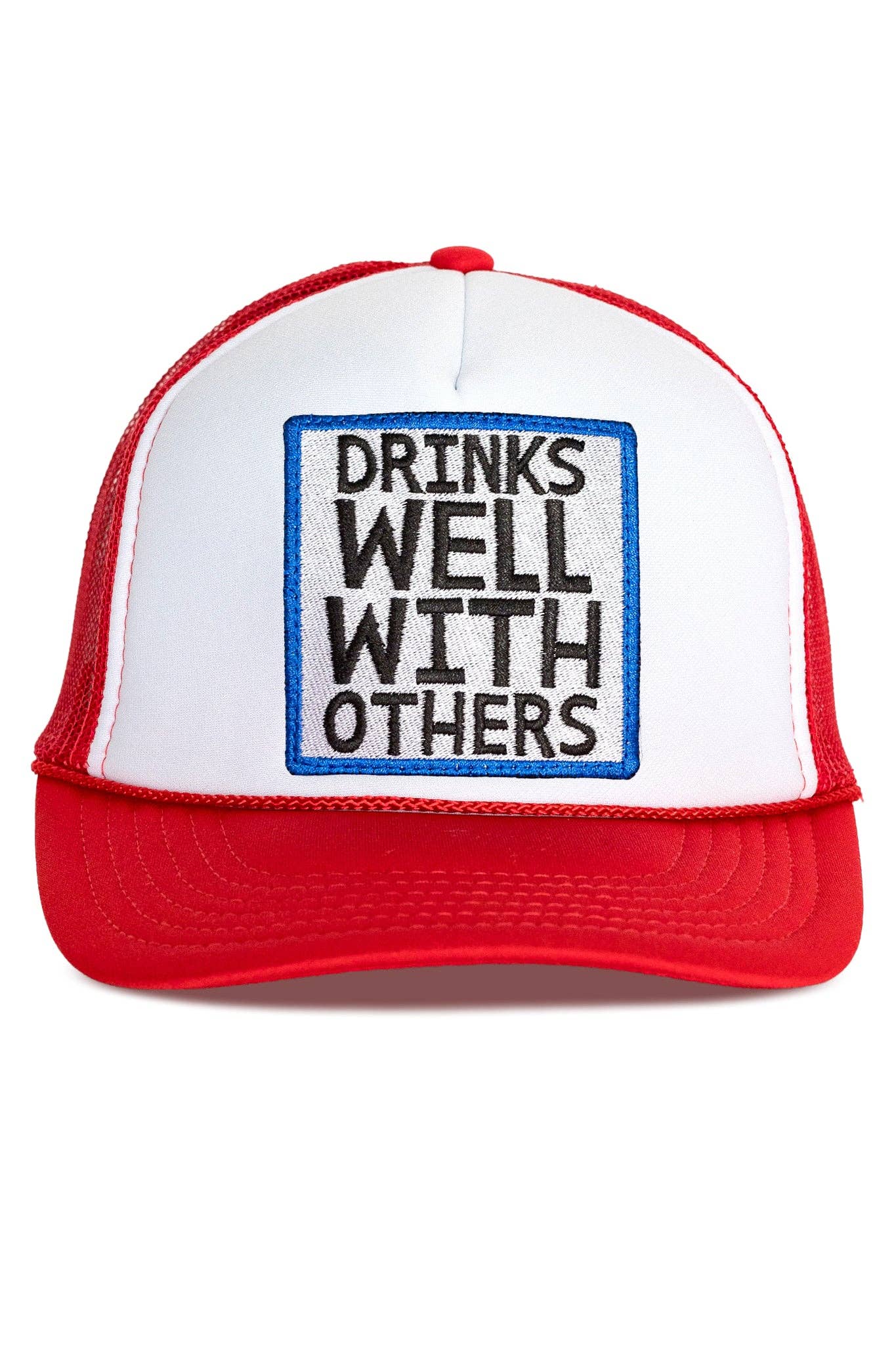 Drinks Well With Others Trucker Hat in Red Split 5/1