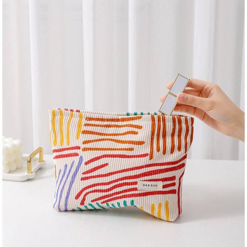 Striped Corduroy Cosmetic Bag