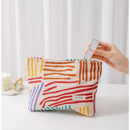 Striped Corduroy Cosmetic Bag