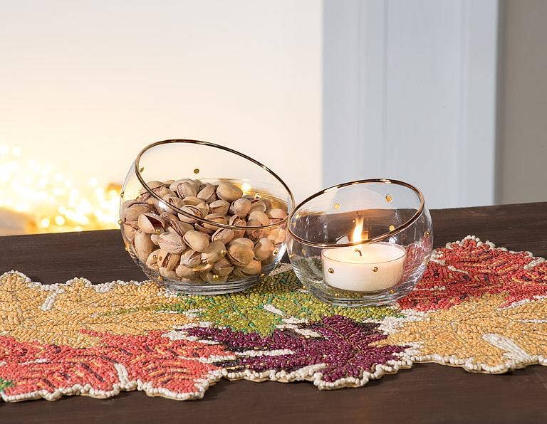 Angled Bowl with Gold Dots