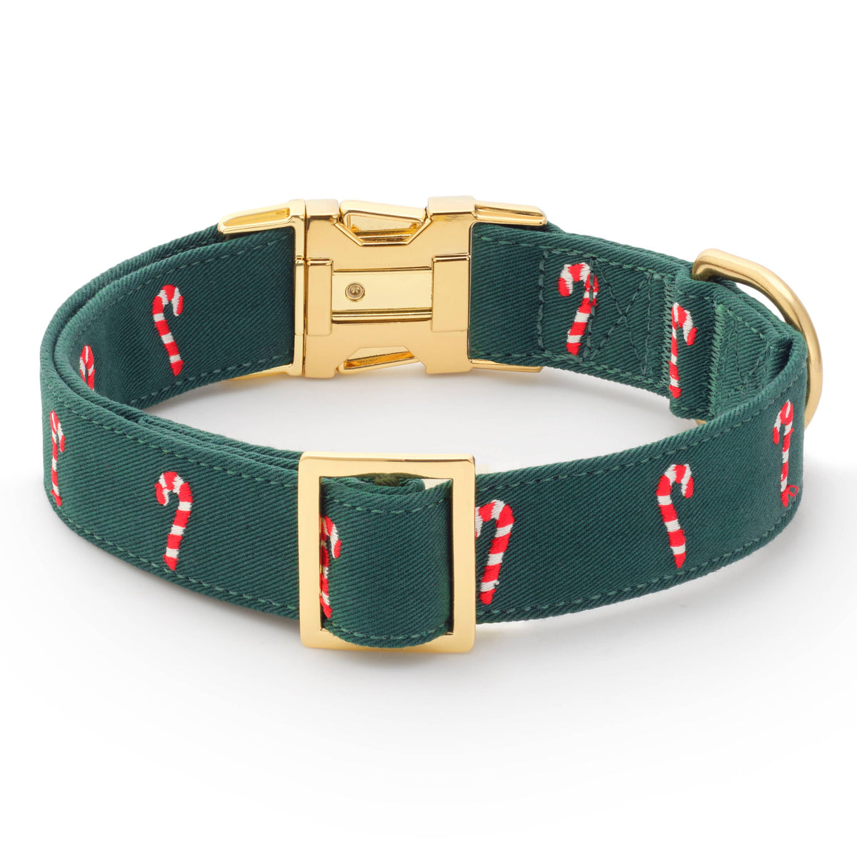 The Foggy Dog Evergreen Candy Canes Embroidered Dog Collar