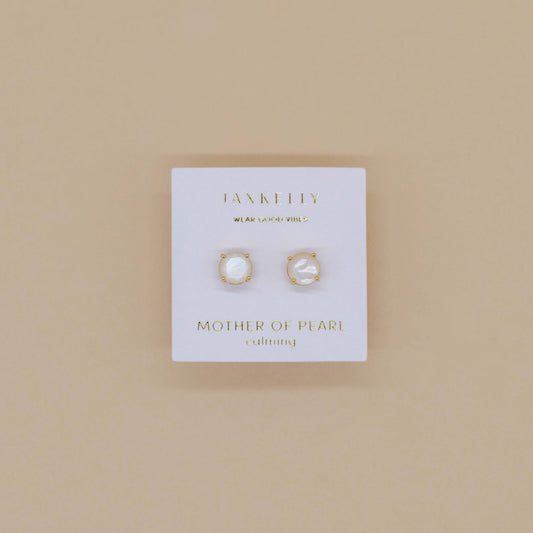Round Mother of Pearl Gemstone Earrings