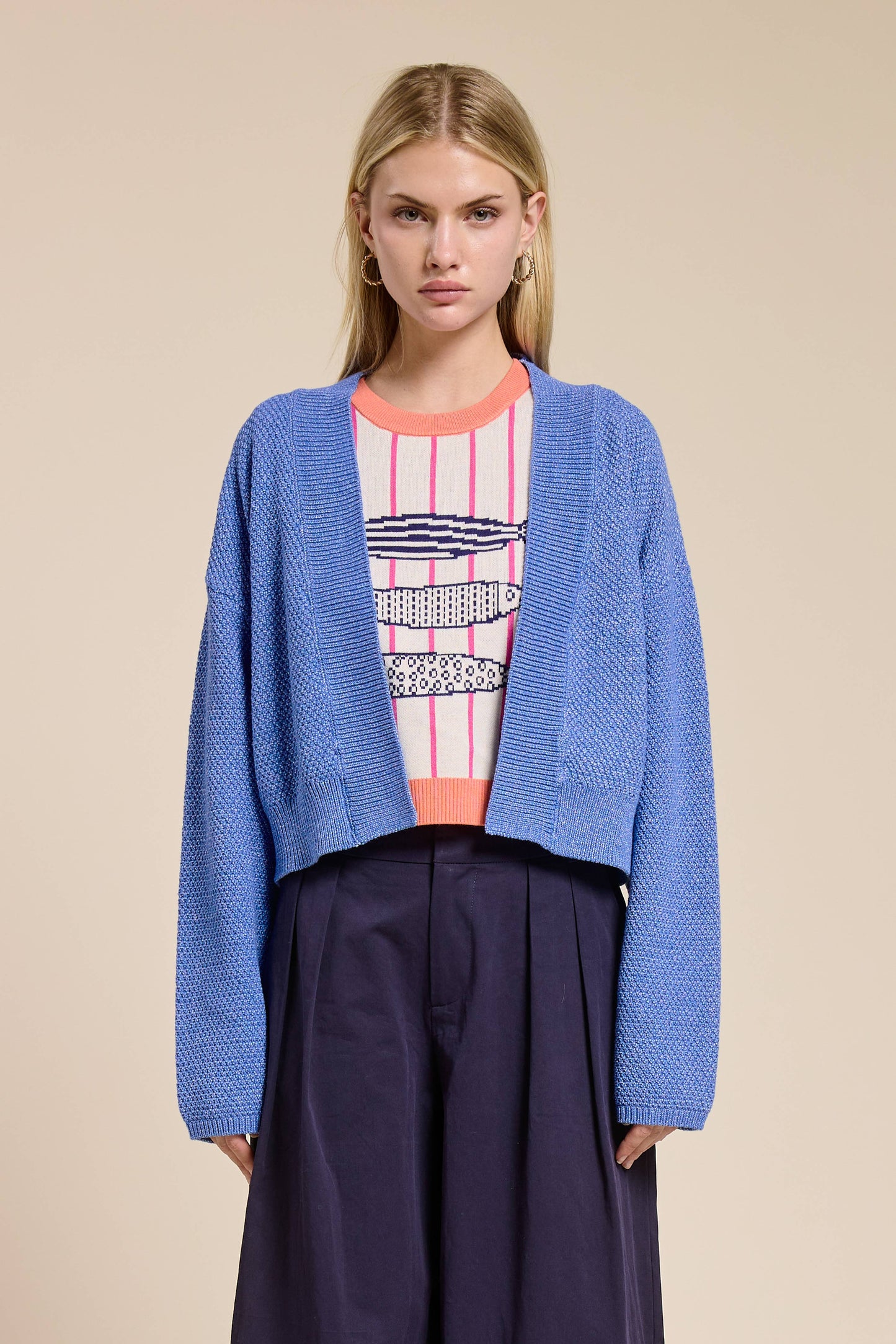 Coastal Blue Waffle Sweater Cardigan