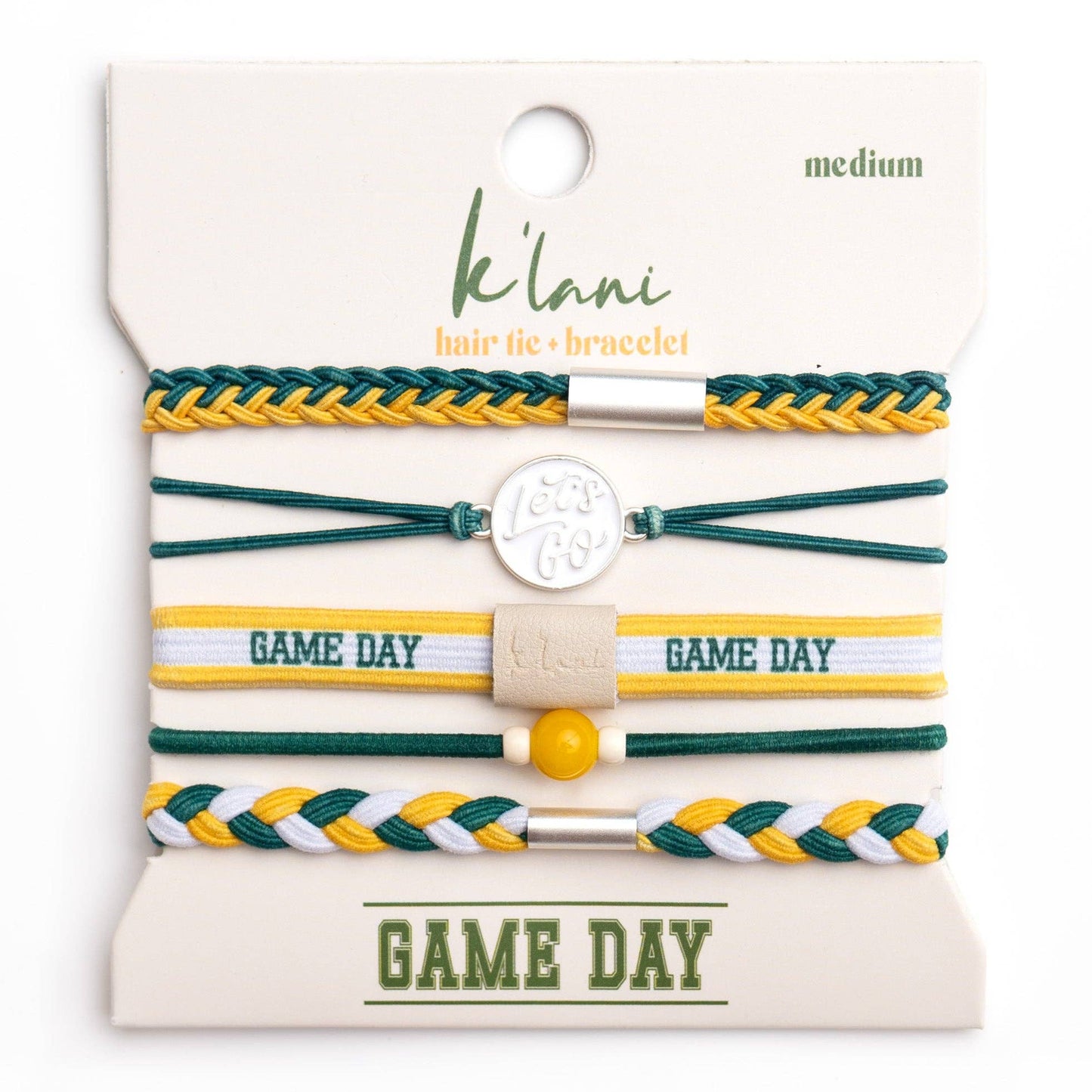Game Day" Green & Yellow Hair Tie Bracelets